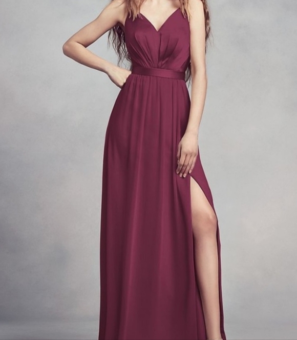 White by Vera Wang Dresses & Skirts - White by Vera Wang Wine V-Neck Maxi Dress with Side Slit